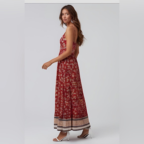 Red Boho Floral Print Ruffle Hem Cami Dress - Picture 4 of 8